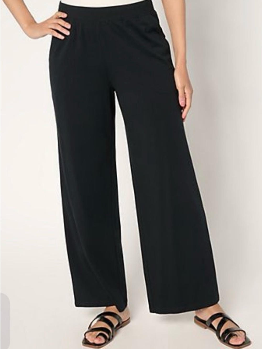 Denim&Co Beach Jersey Black Wide-Leg Pull-On Pants